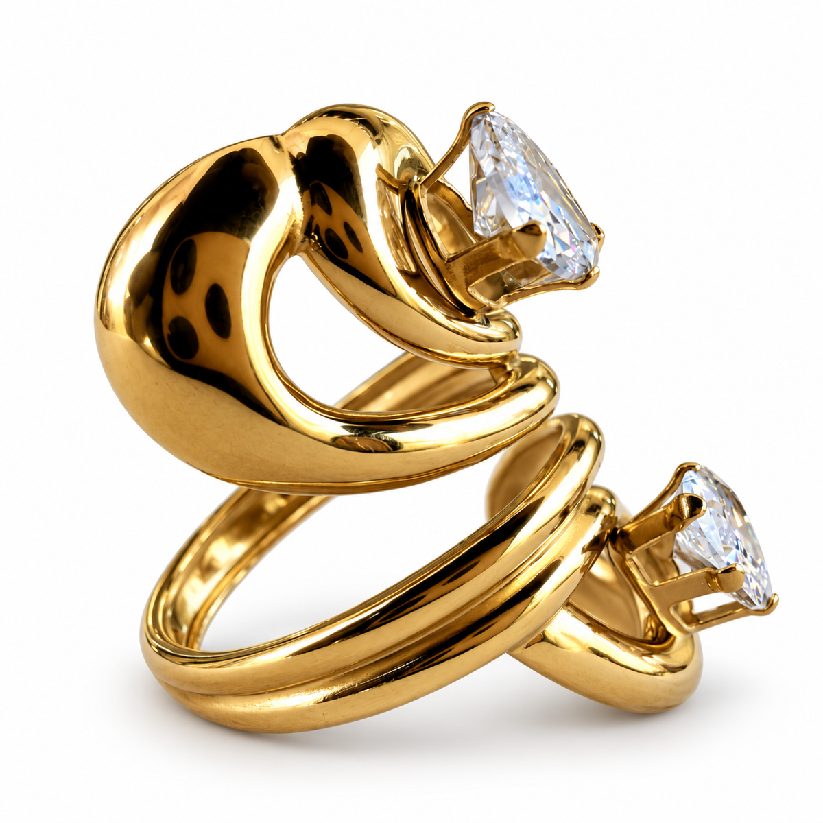 Gold Pear Crystal Swirl Statement Ring side view