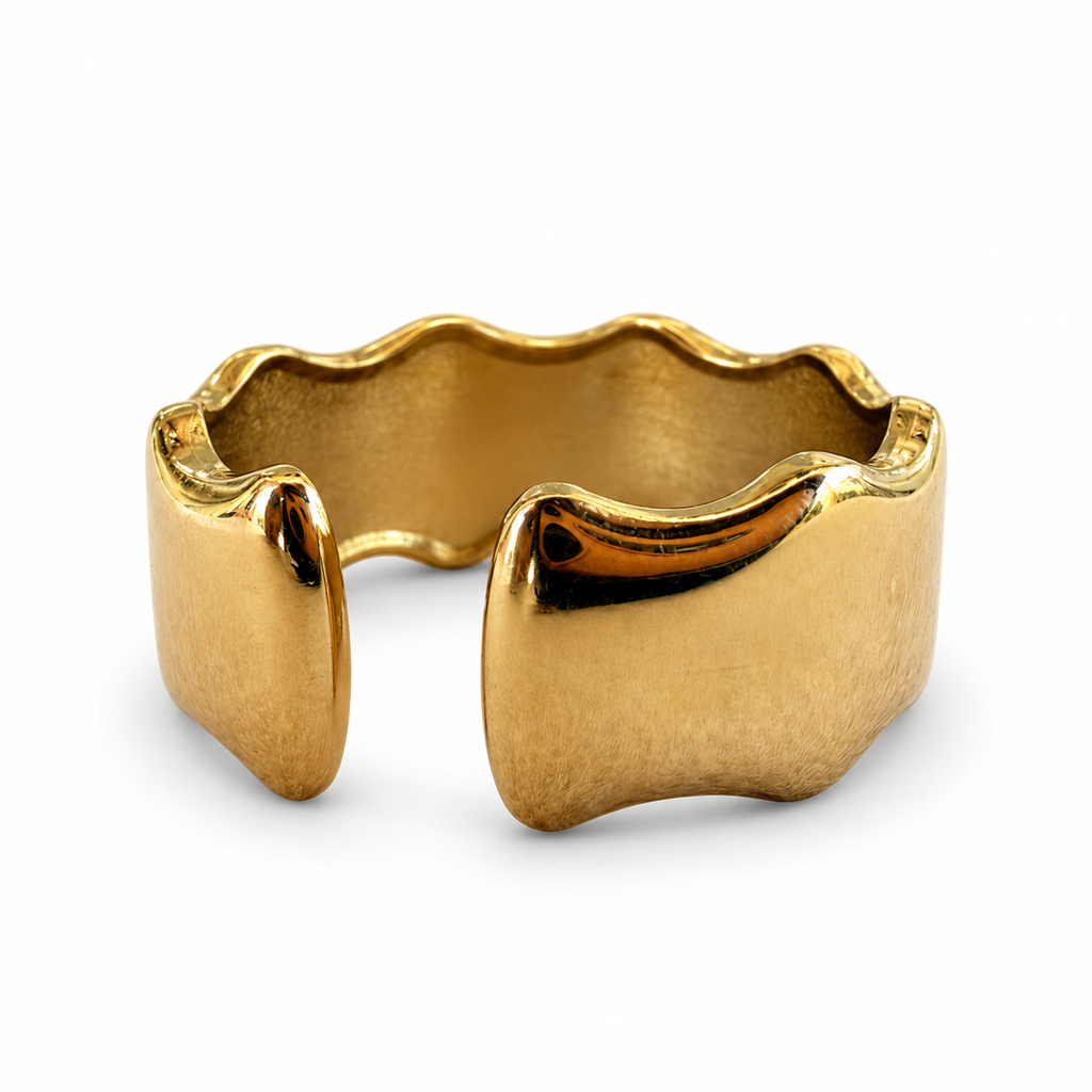 Gold Square Crystal Wavy Cuff Ring back view