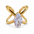 Gold Marquise Crystal Crossover Ring front view