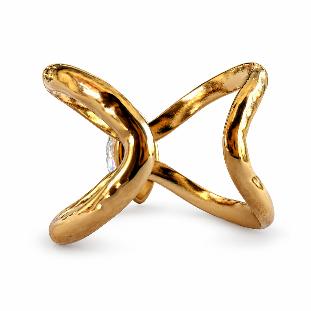 Gold Marquise Crystal Crossover Ring back view