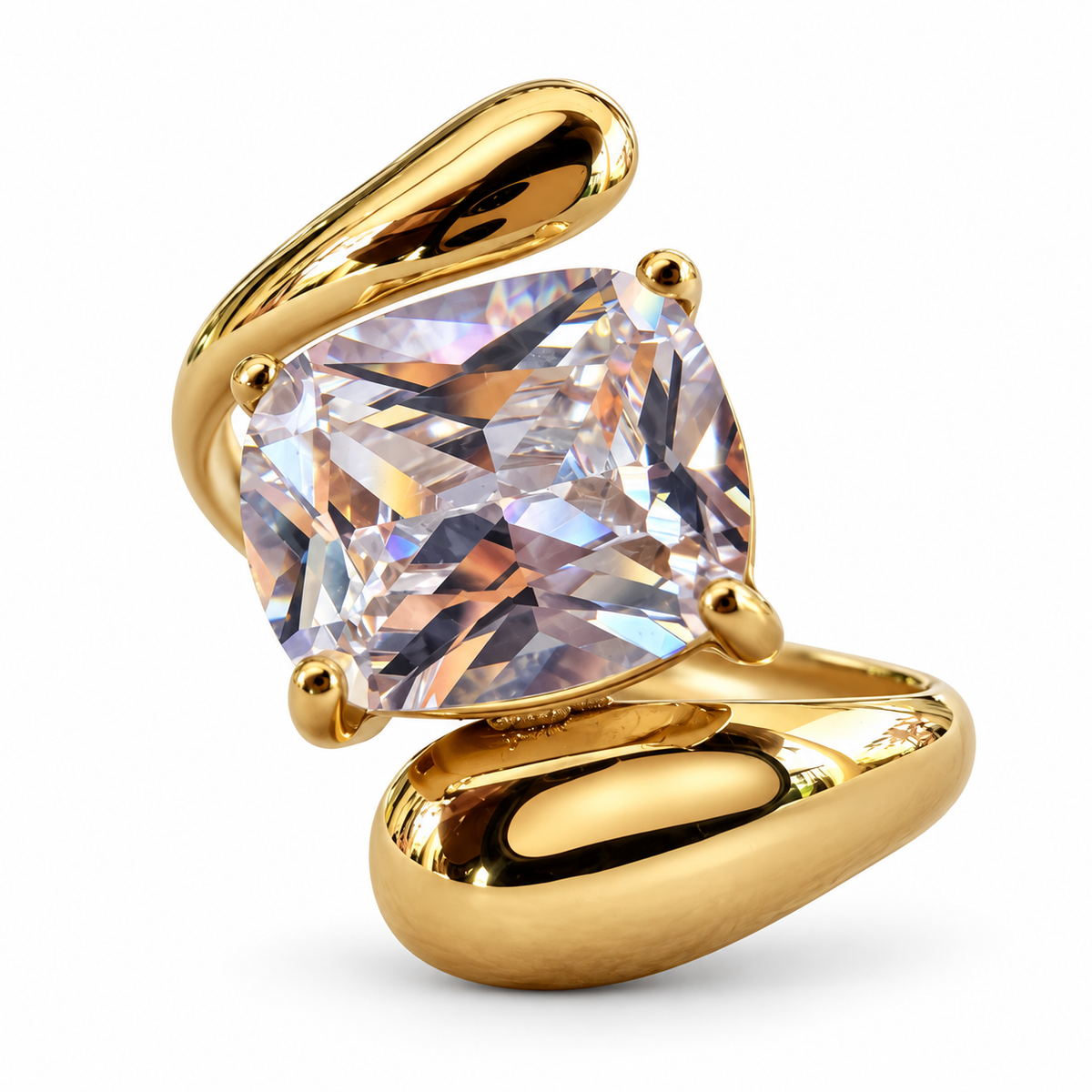 Gold Cushion Crystal Bypass Ring - view 1