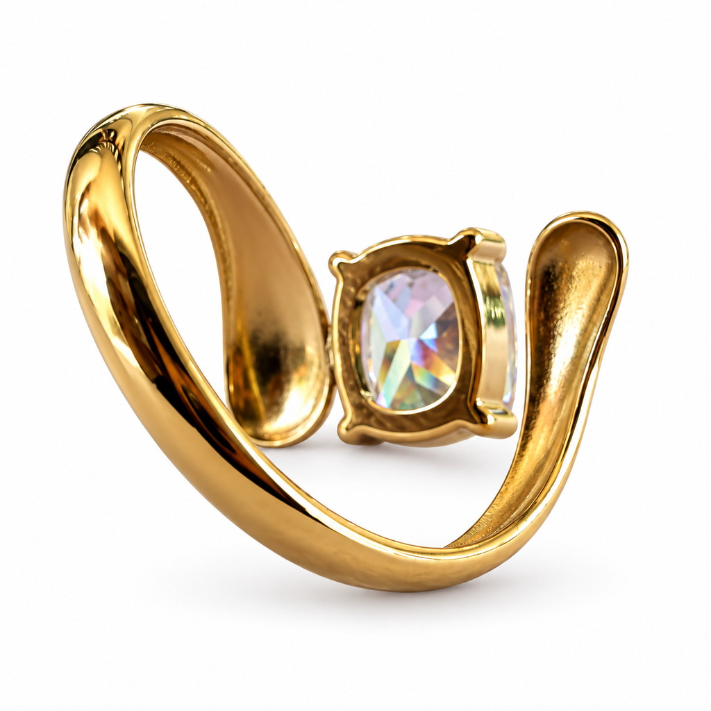 Gold Cushion Crystal Bypass Ring - view 3