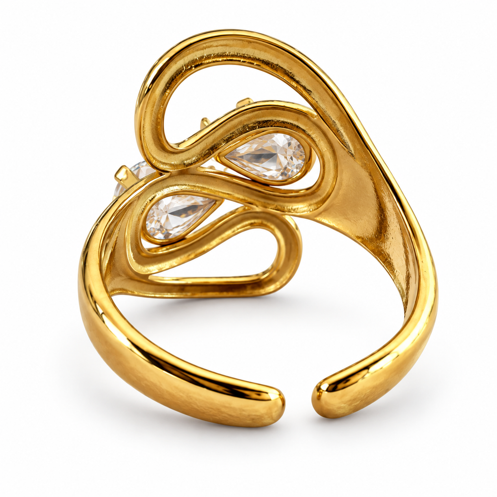Gold Double Pear Crystal Swirl Ring - view 3