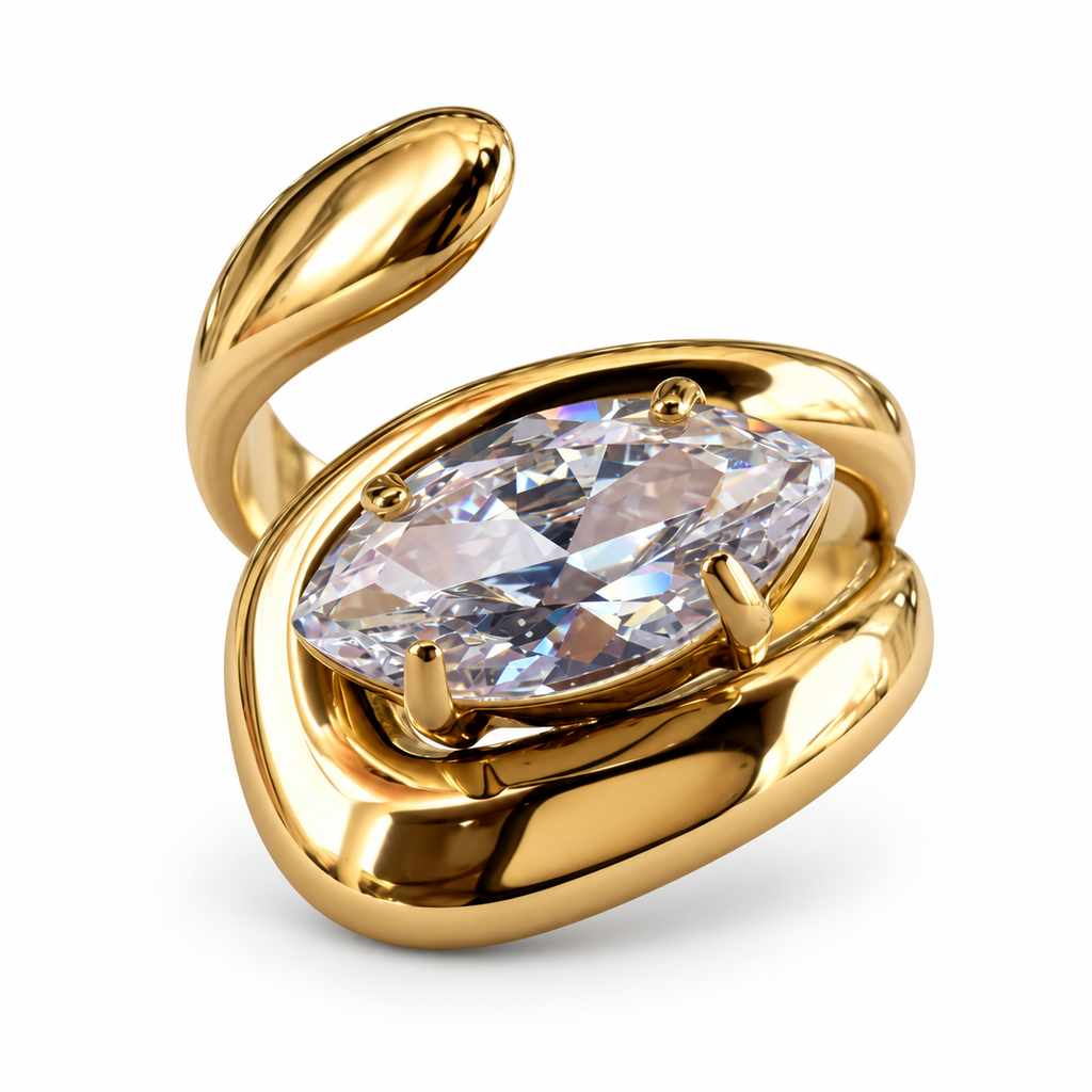 Gold Marquise Crystal Sculptural Bypass Ring - view 1