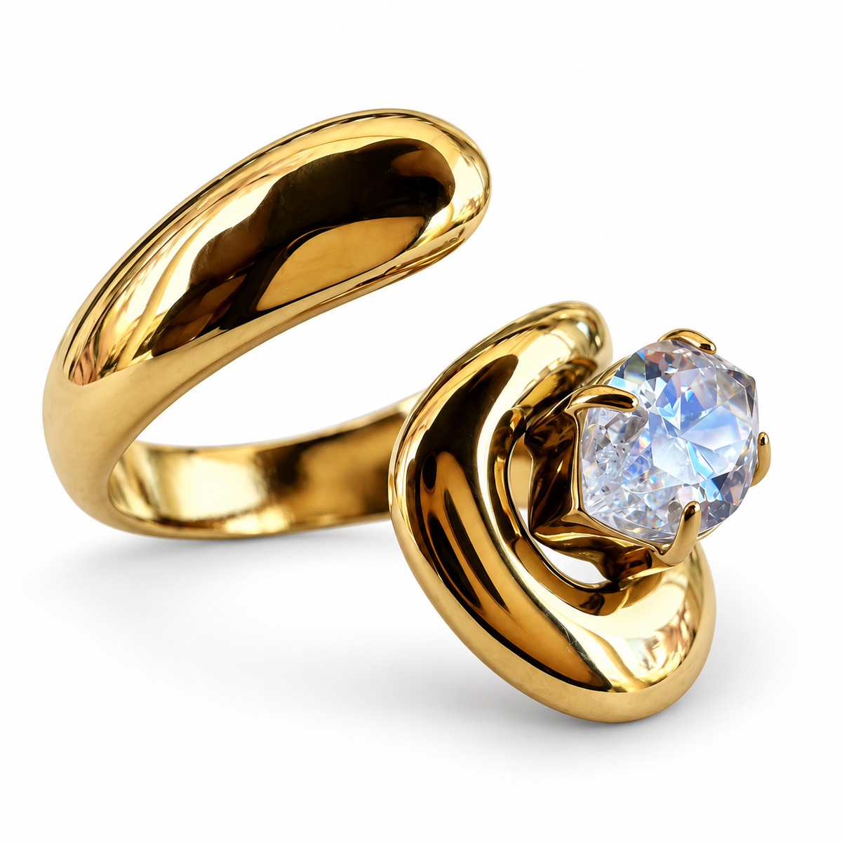 Gold Marquise Crystal Sculptural Bypass Ring - view 2