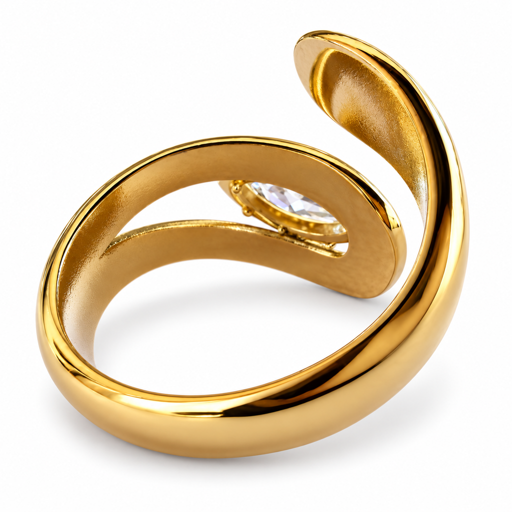 Gold Marquise Crystal Sculptural Bypass Ring - view 3