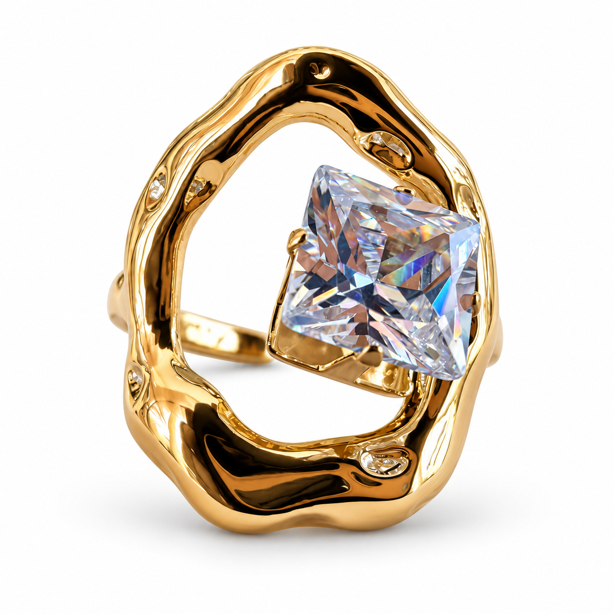 Gold Square Crystal Organic Frame Ring - view 1