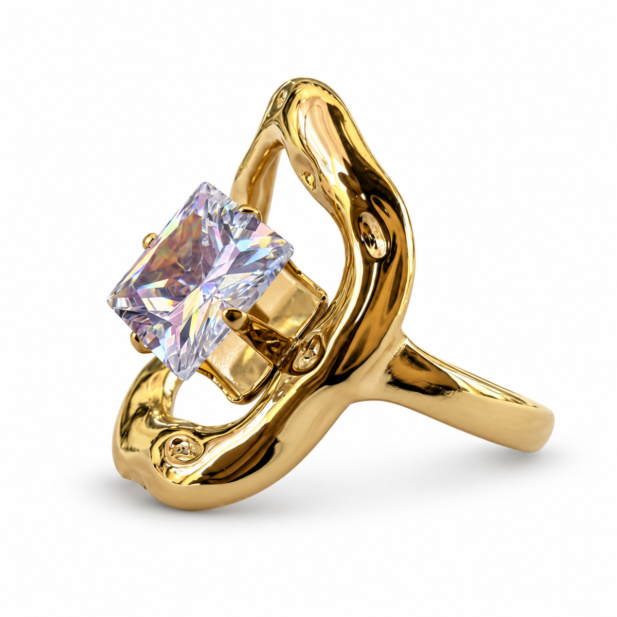 Gold Square Crystal Organic Frame Ring - view 2