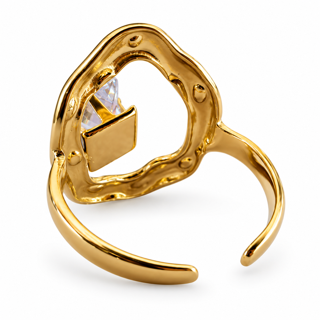 Gold Square Crystal Organic Frame Ring - view 3