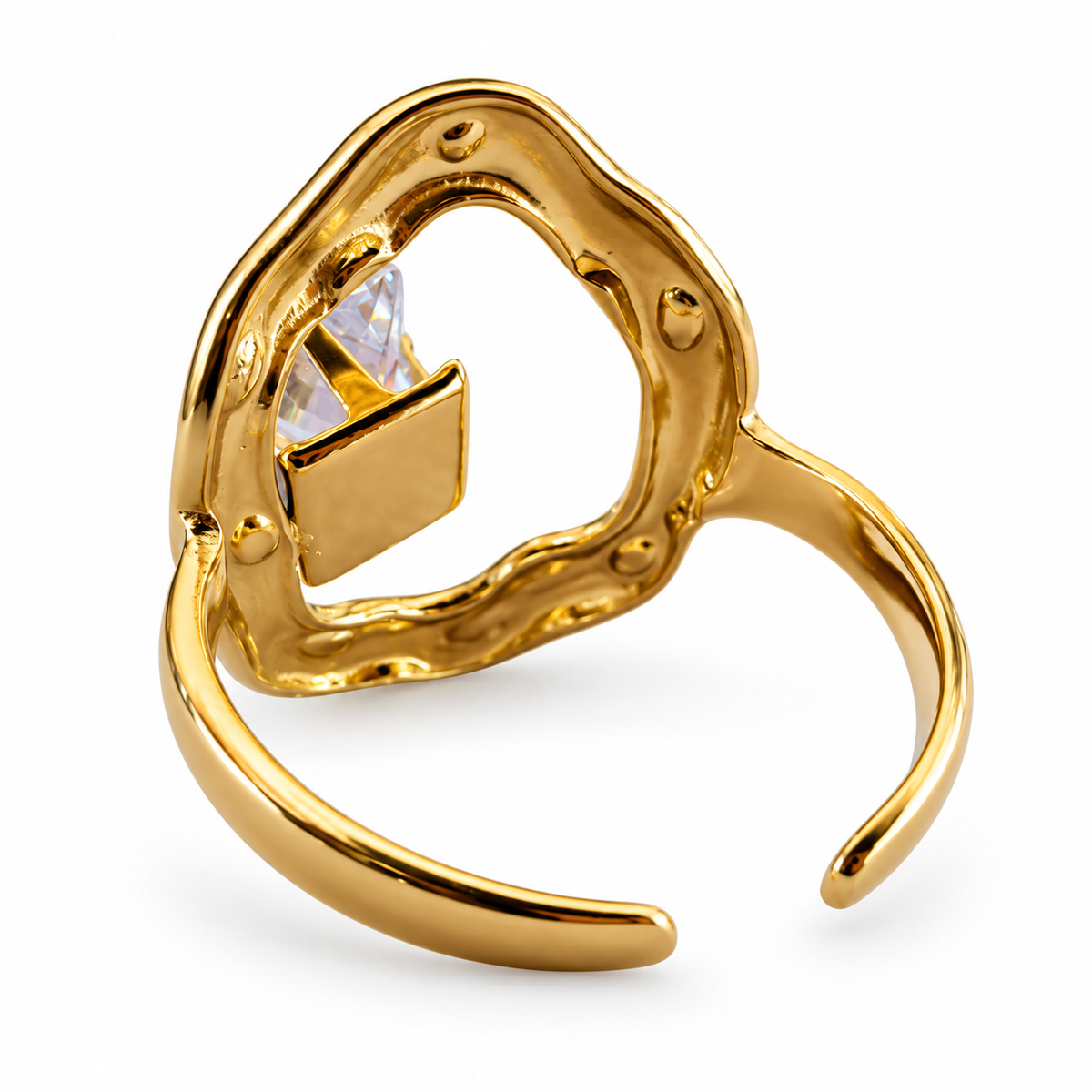 Gold Square Crystal Organic Frame Ring - view 3