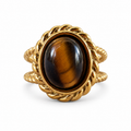 Gold Oval Tiger Eye Braided Halo Cuff Ring - view 1