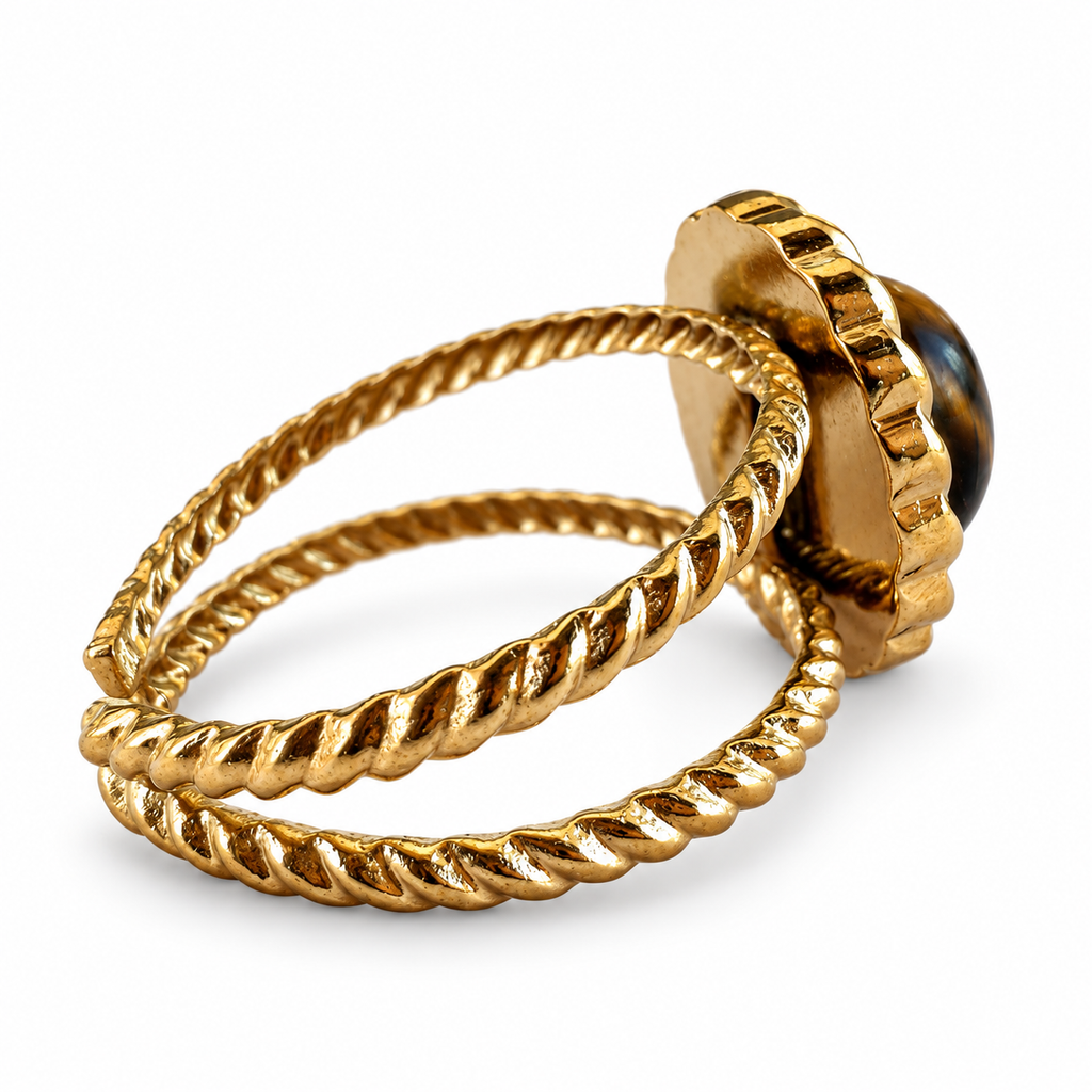 Gold Oval Tiger Eye Braided Halo Cuff Ring - view 3