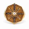 Gold Pearl Crystal Compass Statement Ring - view 1