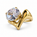 Gold Round Crystal Sculptural V Ring - view 1