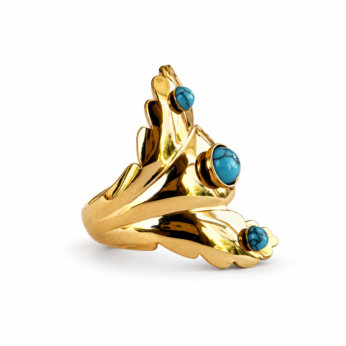 Gold Triple Turquoise Leaf Wrap Ring - view 2