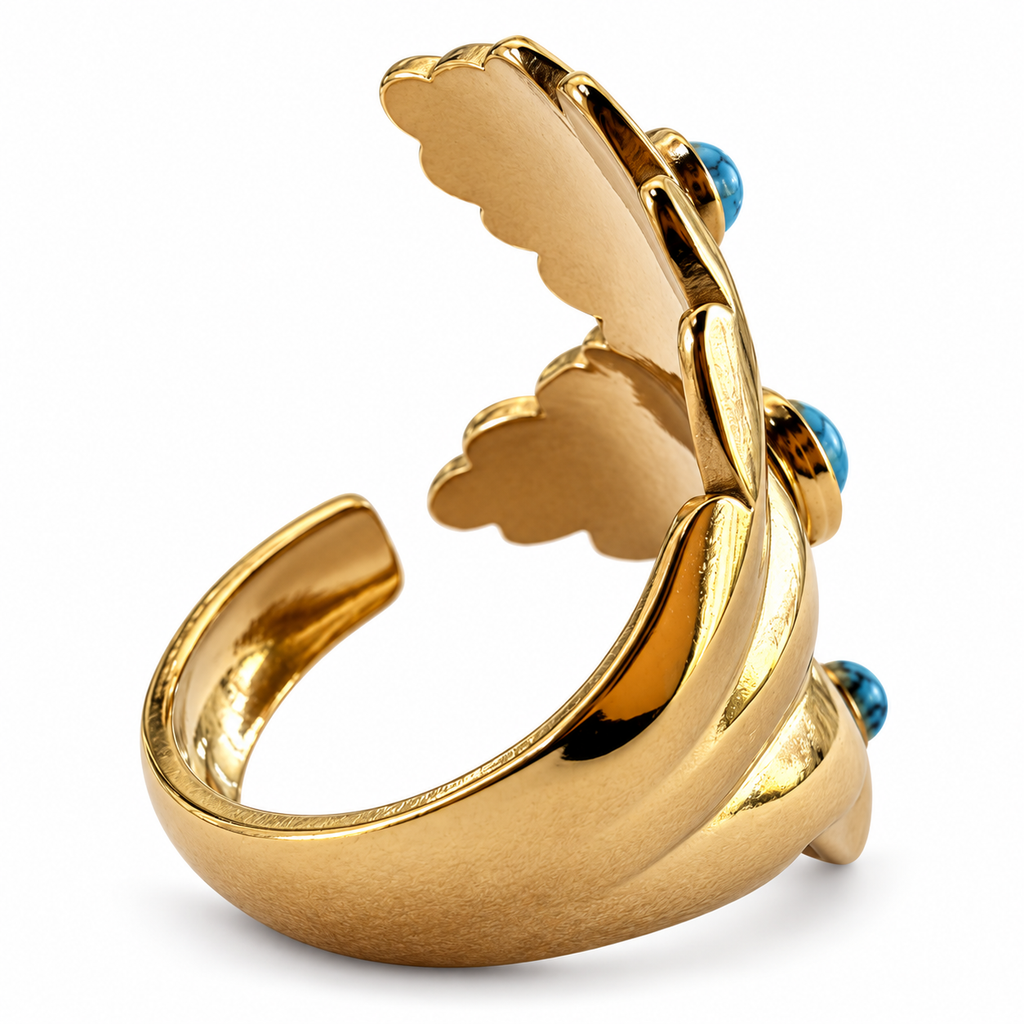 Gold Triple Turquoise Leaf Wrap Ring - view 3