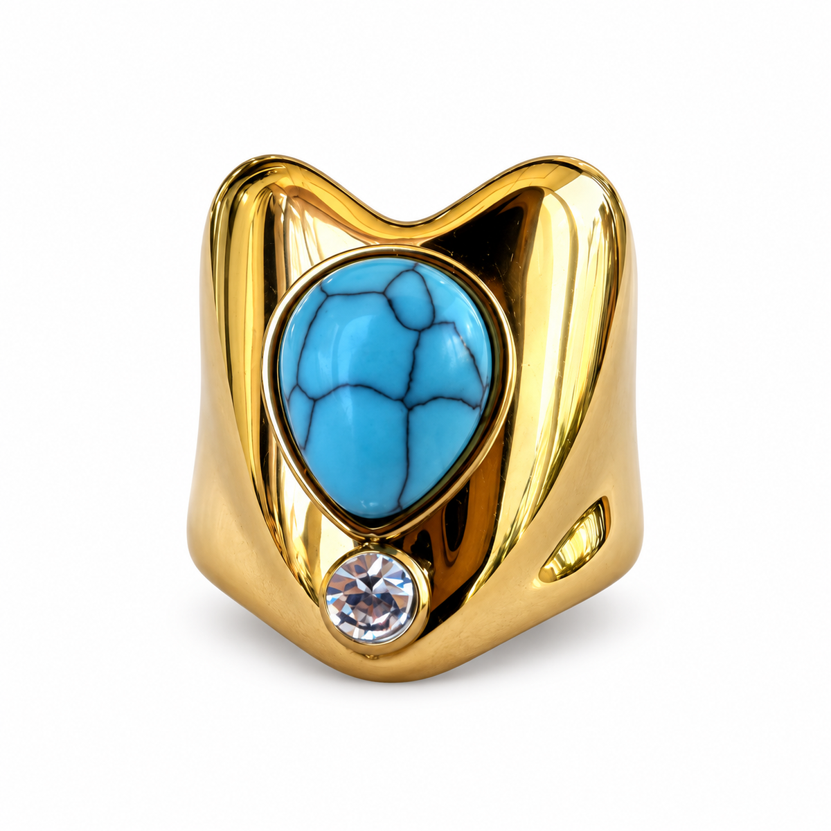 Gold Turquoise Shield Crystal Ring - view 1