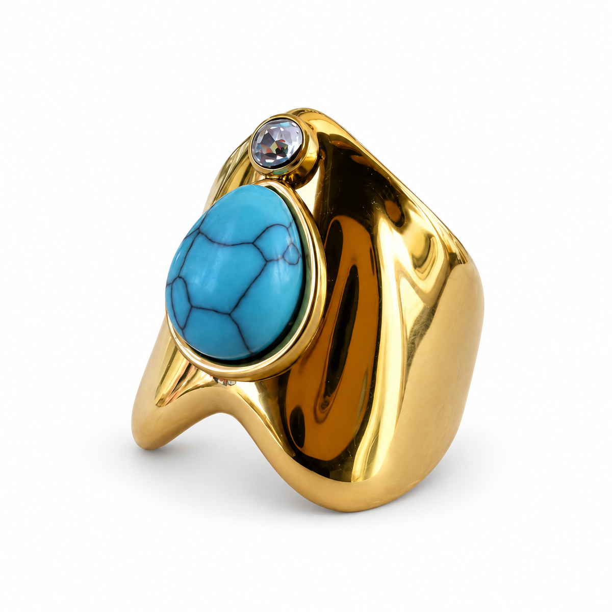 Gold Turquoise Shield Crystal Ring - view 2