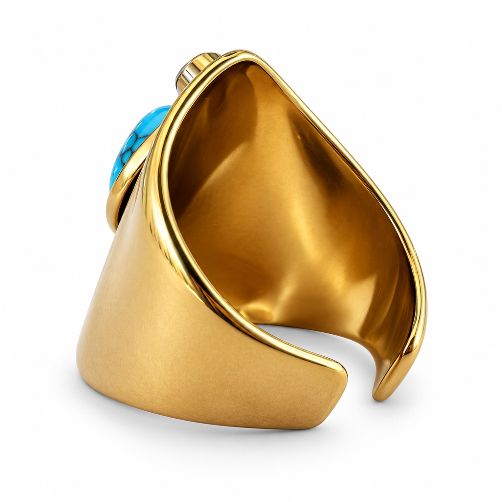 Gold Turquoise Shield Crystal Ring - view 3