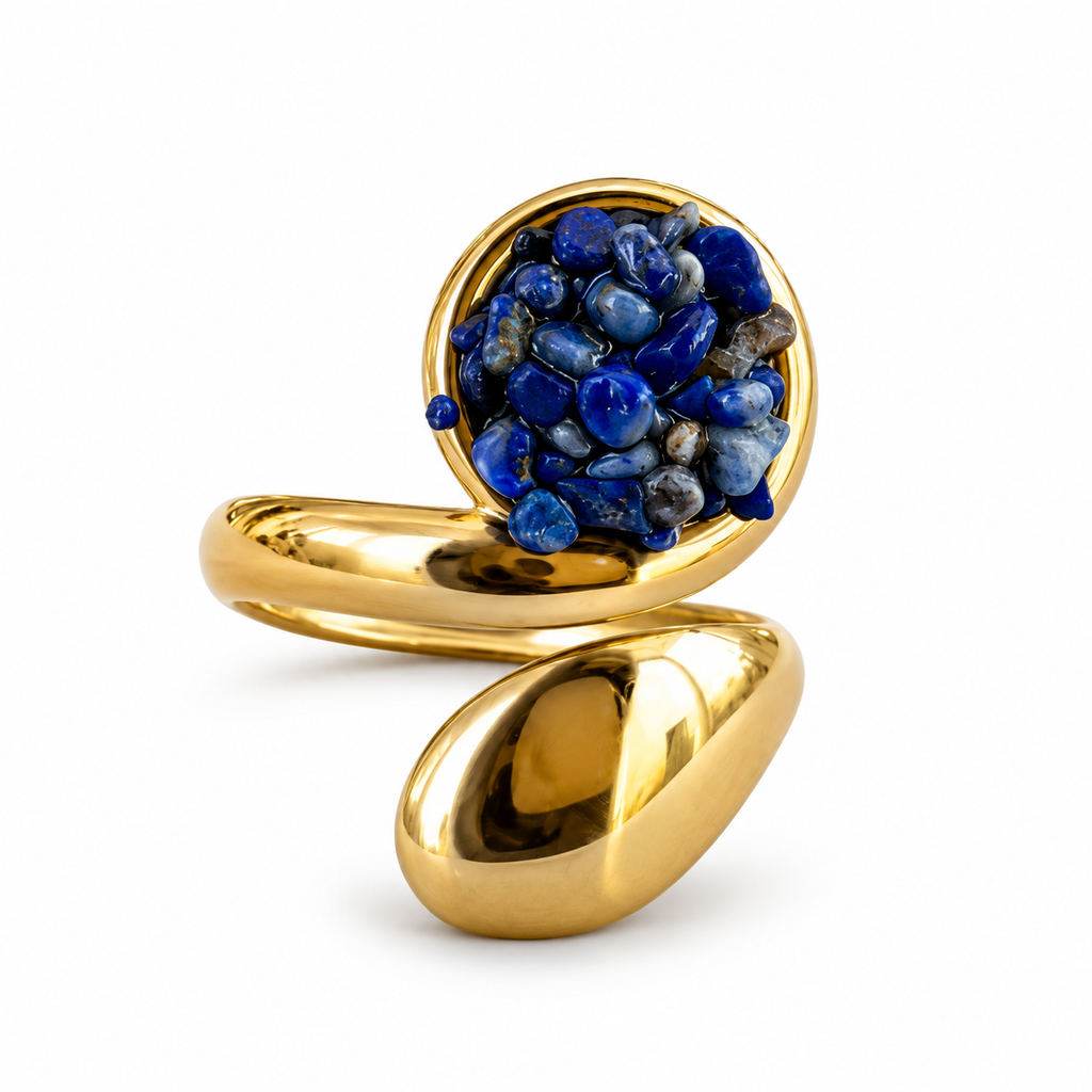 Gold Lapis Lazuli Chip Bypass Ring - view 1