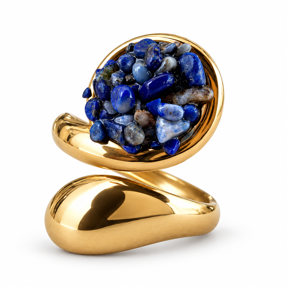 Gold Lapis Lazuli Chip Bypass Ring - view 2