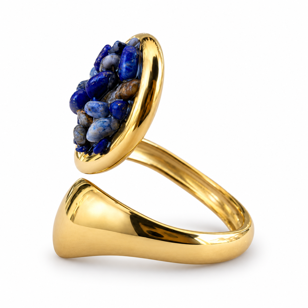 Gold Lapis Lazuli Chip Bypass Ring - view 3
