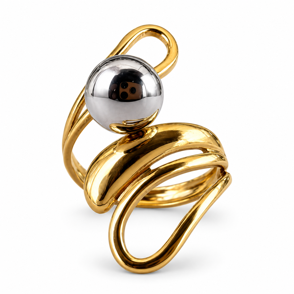 Gold Silver Sphere Multi-Loop Ring - view 1
