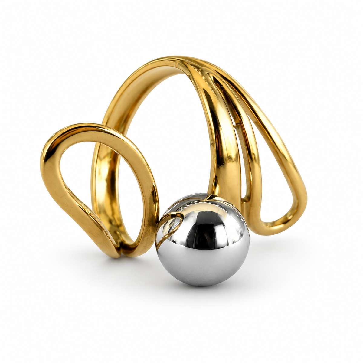 Gold Silver Sphere Multi-Loop Ring - view 2