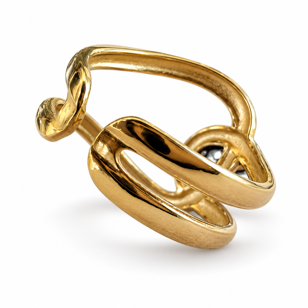 Gold Silver Sphere Double-Loop Bypass Ring - view 3