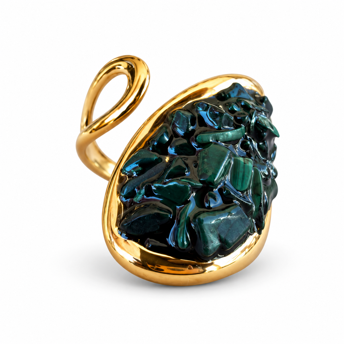 Gold Malachite Chip Oval Bypass Ring - view 1