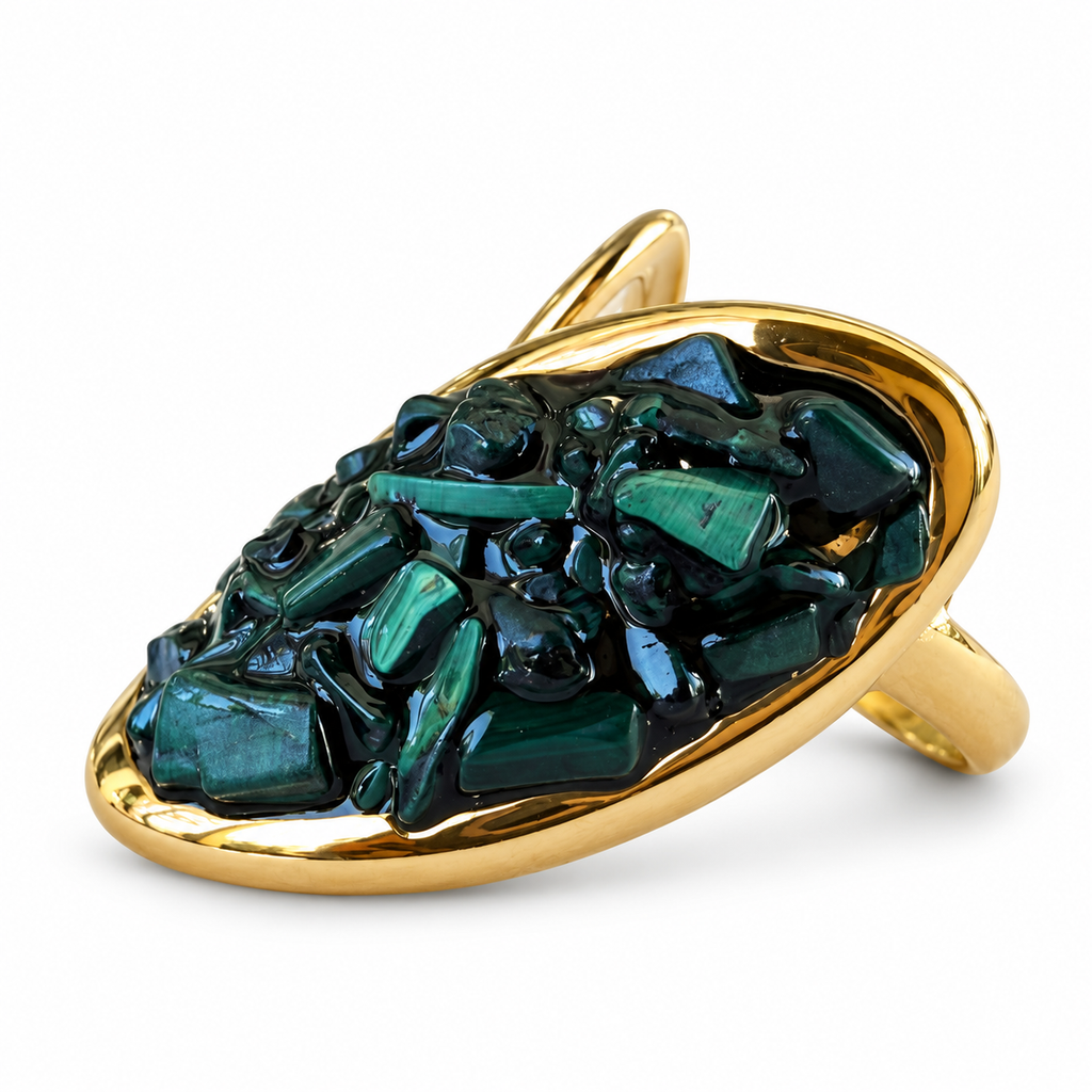 Gold Malachite Chip Oval Bypass Ring - view 2
