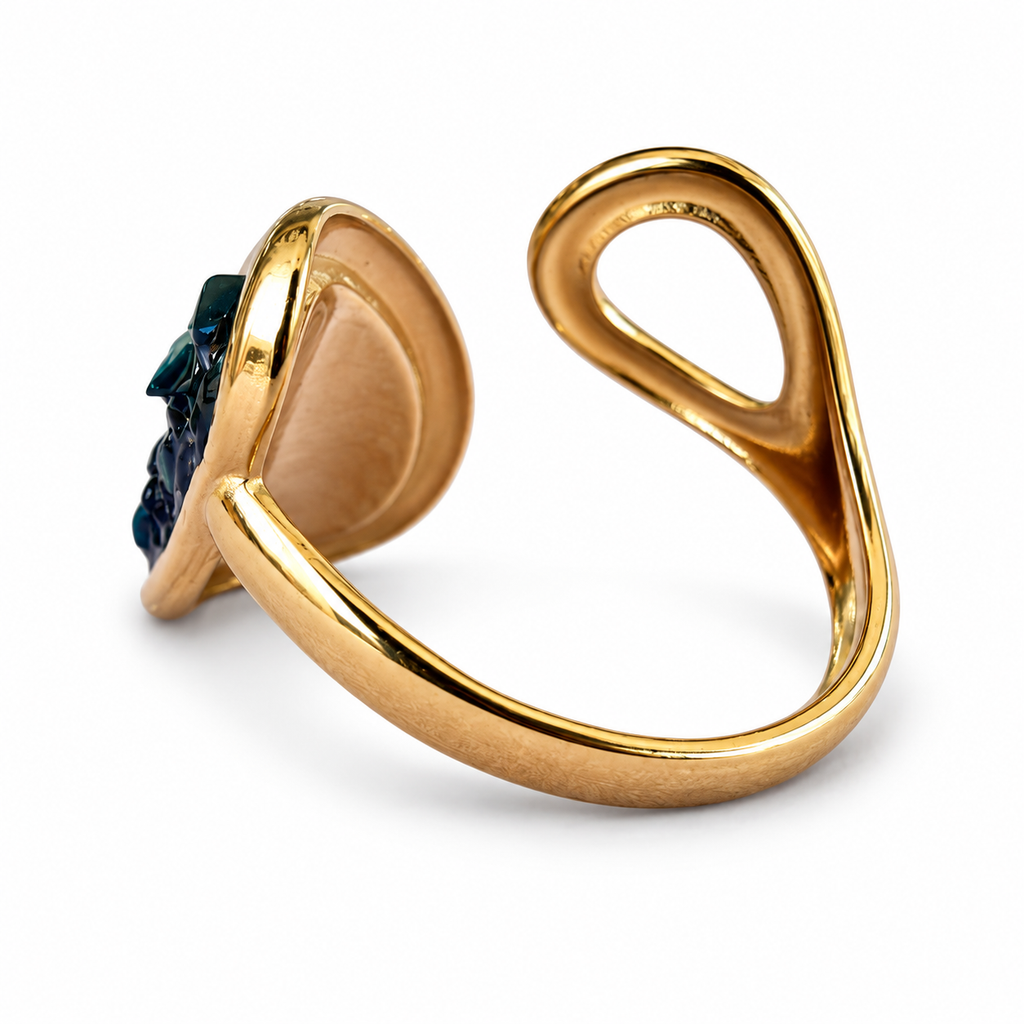 Gold Malachite Chip Oval Bypass Ring - view 3