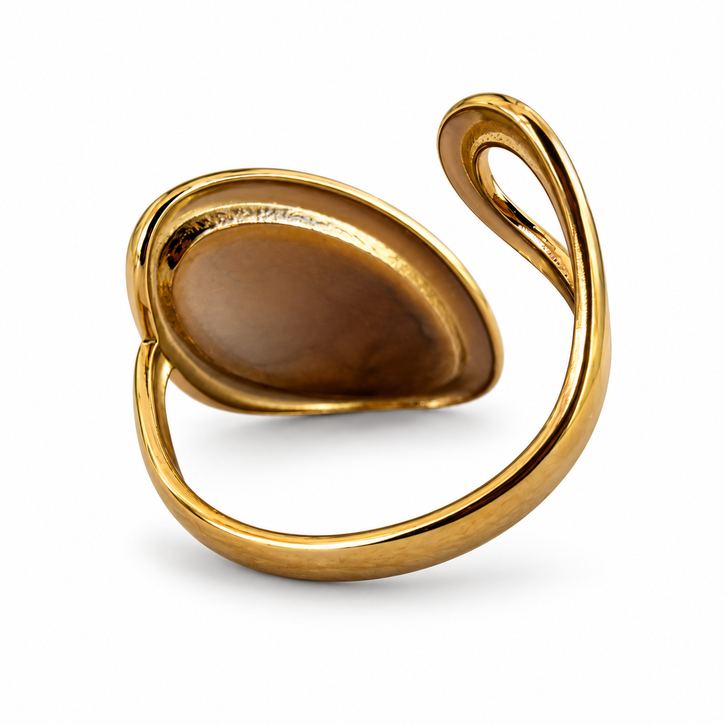 Gold Tiger Eye Chip Oval Bypass Ring - view 3
