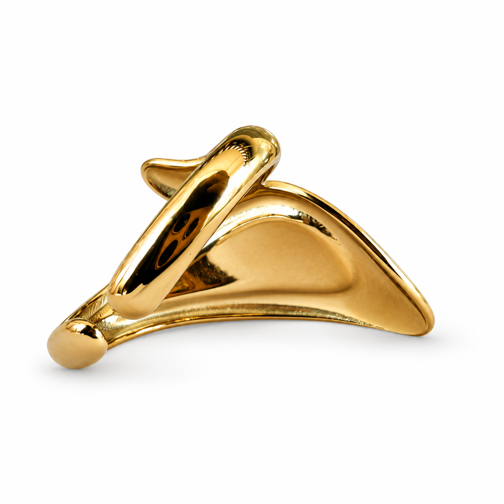 Gold Lapis Chip Sculptural Triangle Ring - view 3