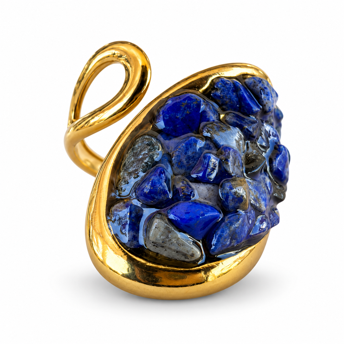 Gold Lapis Chip Oval Bypass Ring - view 1