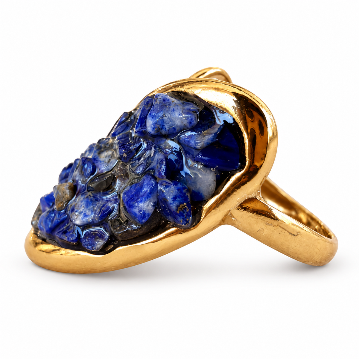 Gold Lapis Chip Oval Bypass Ring - view 2
