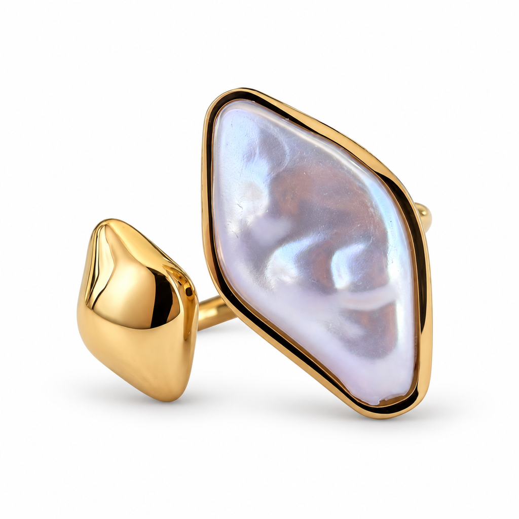 Gold Square Baroque Pearl Bypass Ring - view 1