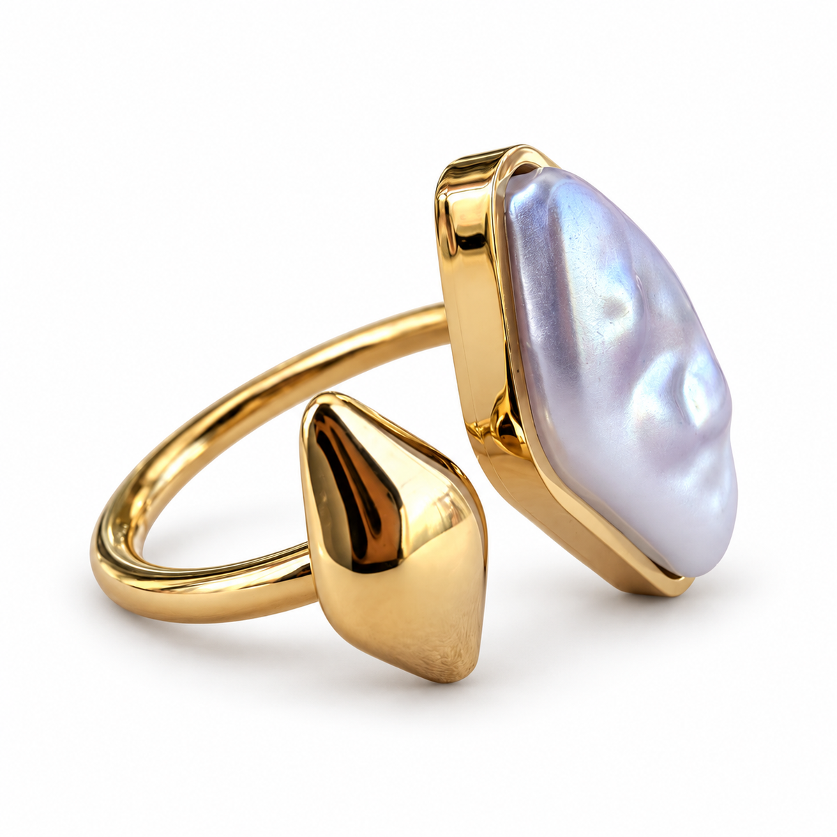 Gold Square Baroque Pearl Bypass Ring - view 2