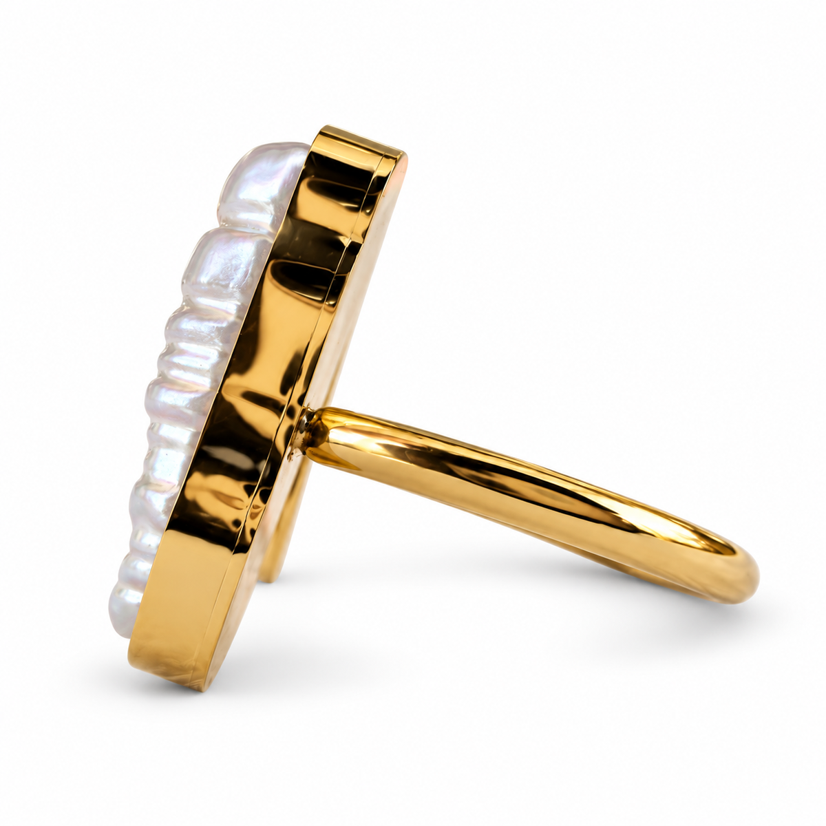 Gold Long Baroque Pearl Open Ring - view 2