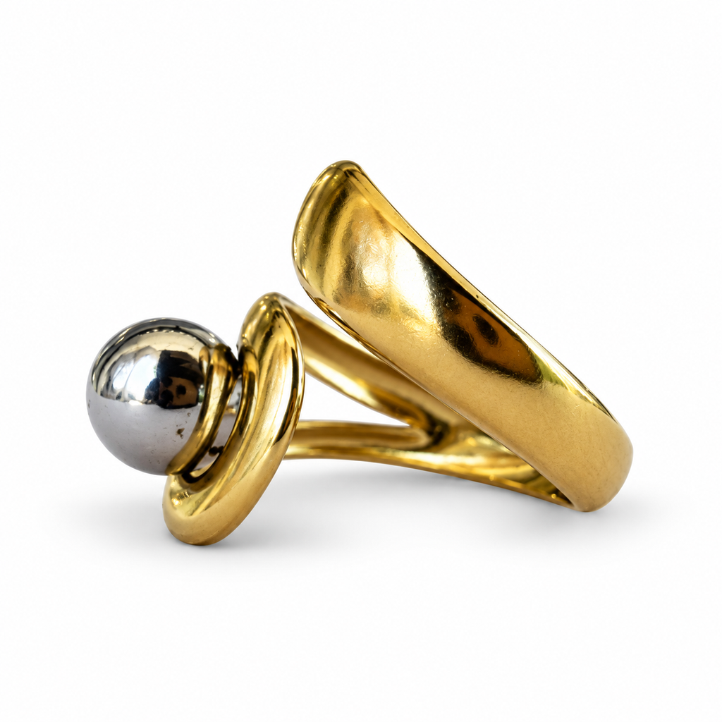 Gold Silver Sphere Sculptural Bypass Ring - view 2