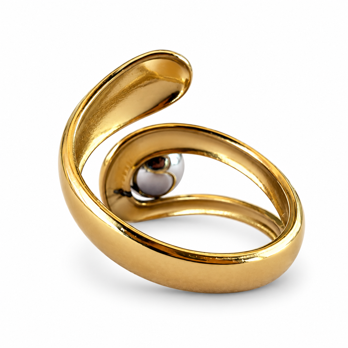 Gold Silver Sphere Sculptural Bypass Ring - view 3