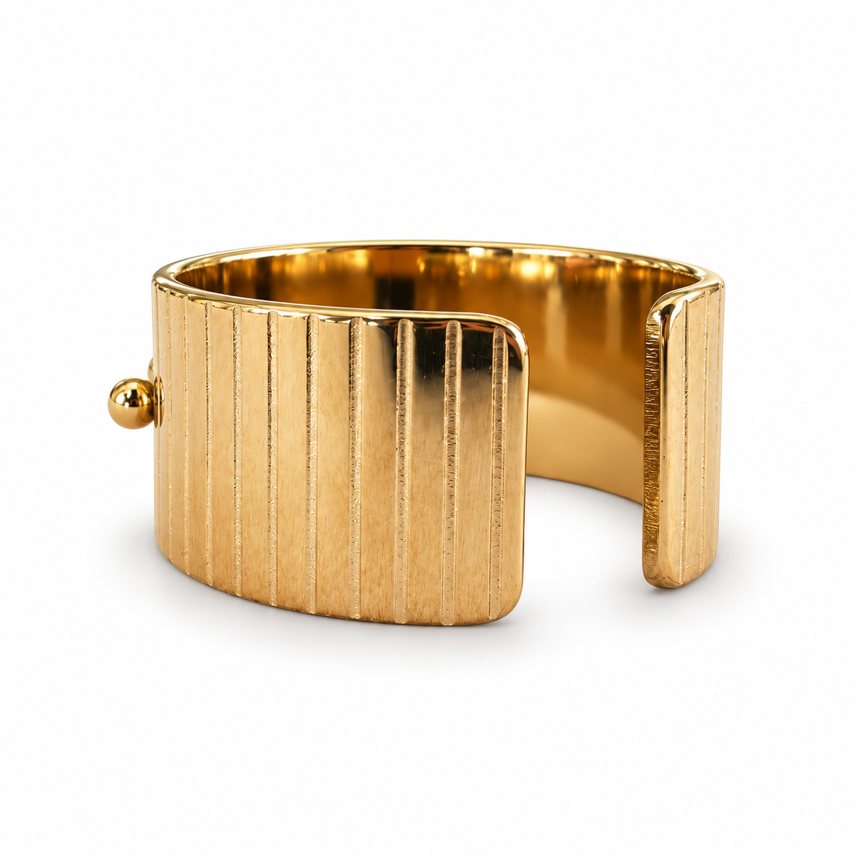 Gold Turquoise Crystal Ribbed Cuff Ring - view 3