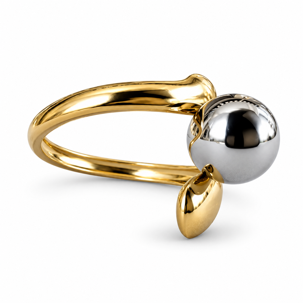Gold Silver Sphere Teardrop Bypass Ring - view 2