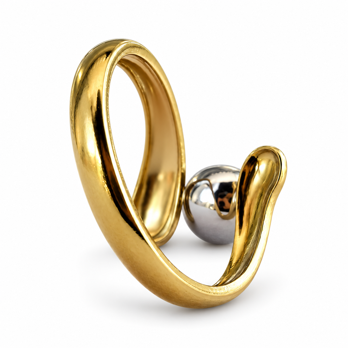 Gold Silver Sphere Teardrop Bypass Ring - view 3