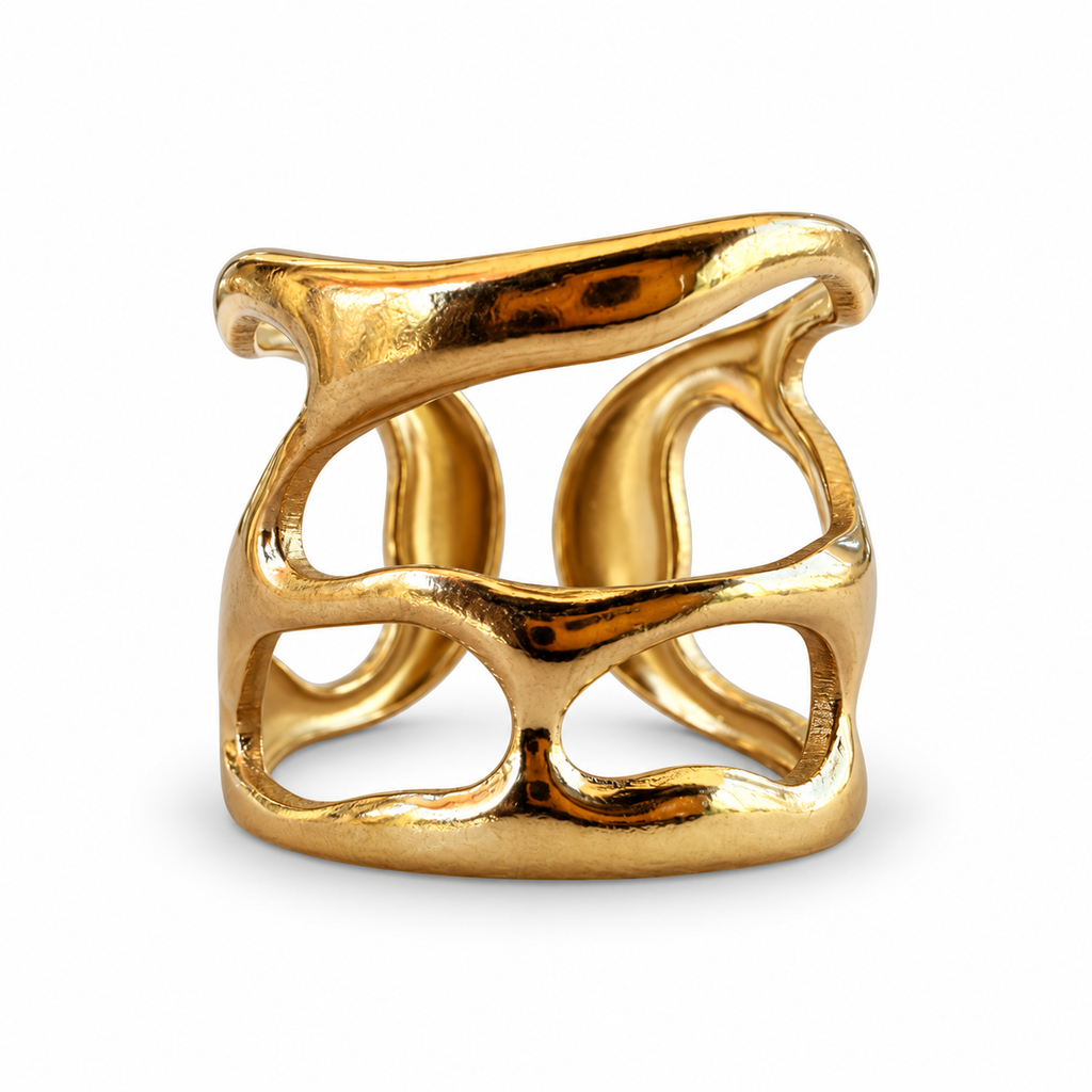 Gold Organic Openwork Sculptural Cuff Ring - view 1