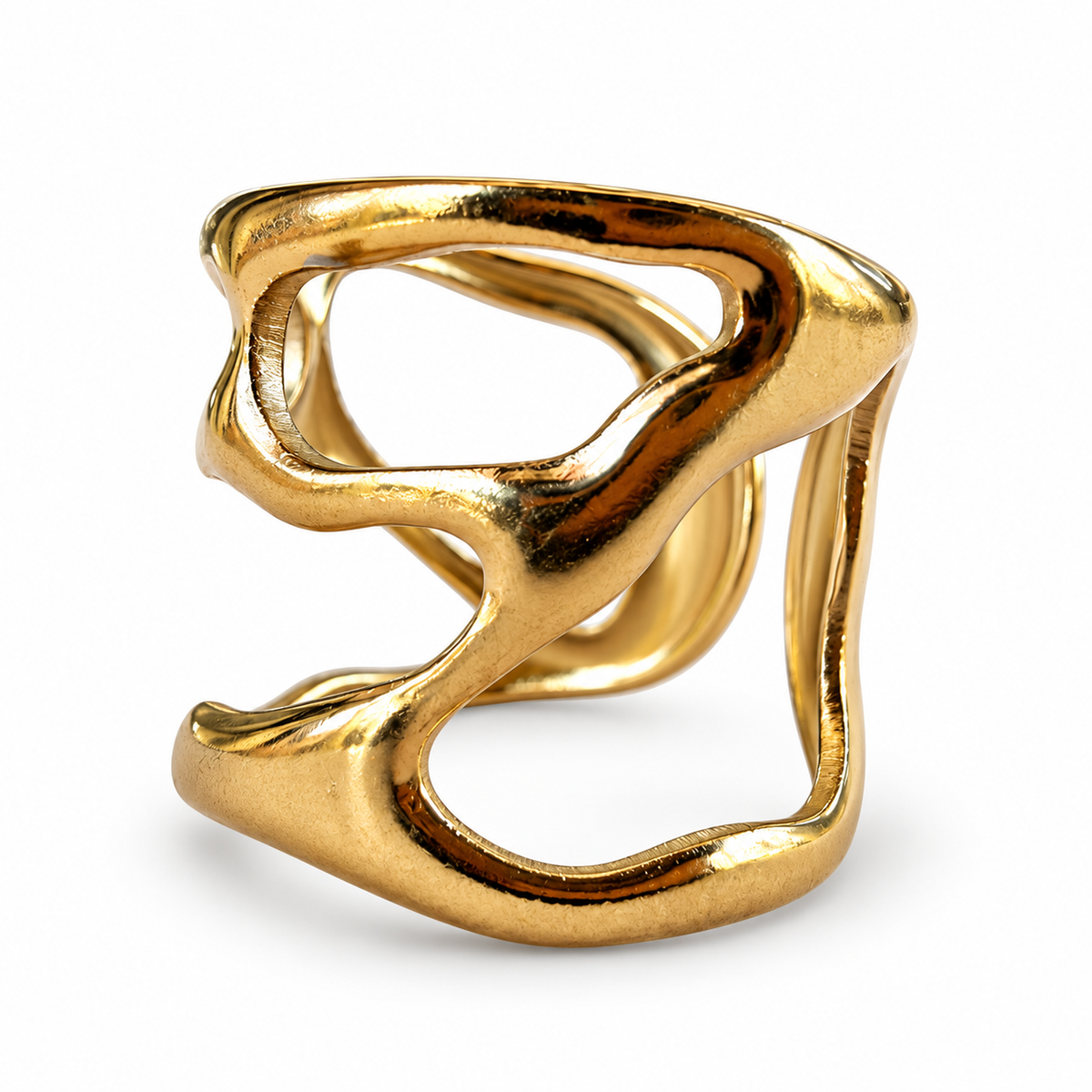 Gold Organic Openwork Sculptural Cuff Ring - view 2