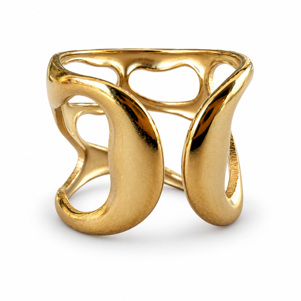 Gold Organic Openwork Sculptural Cuff Ring - view 3