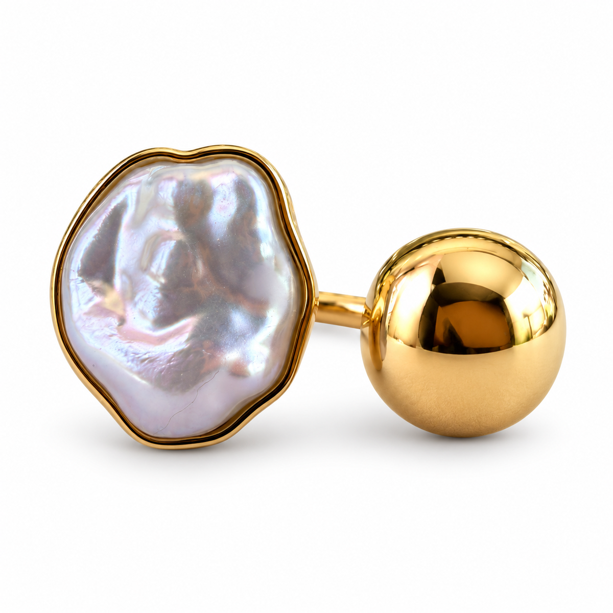 Gold Baroque Pearl Sphere Bypass Ring - view 1