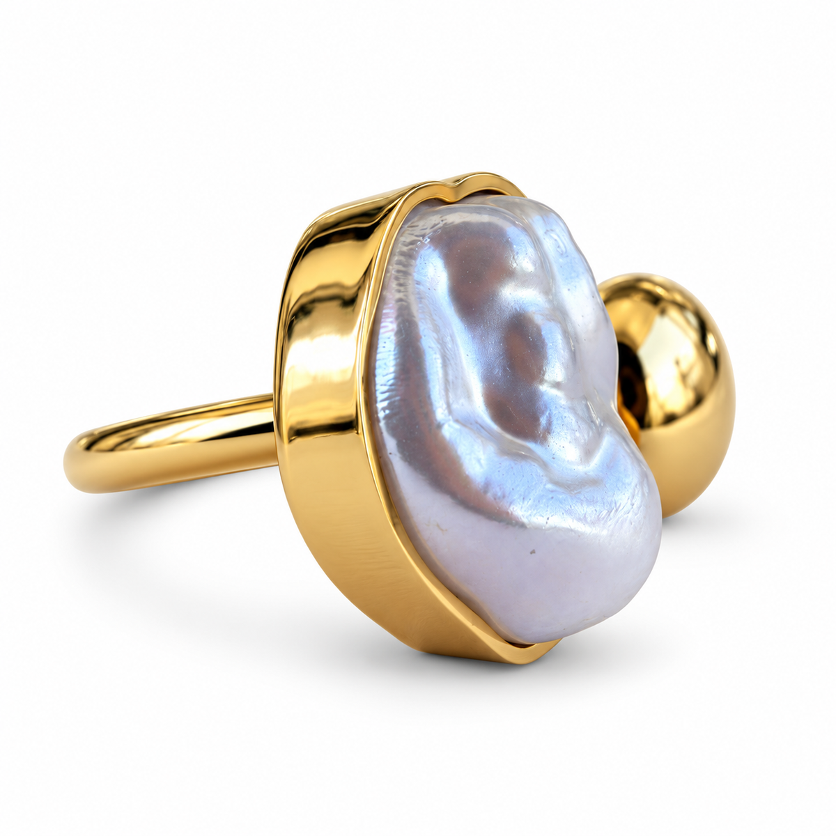 Gold Baroque Pearl Sphere Bypass Ring - view 2