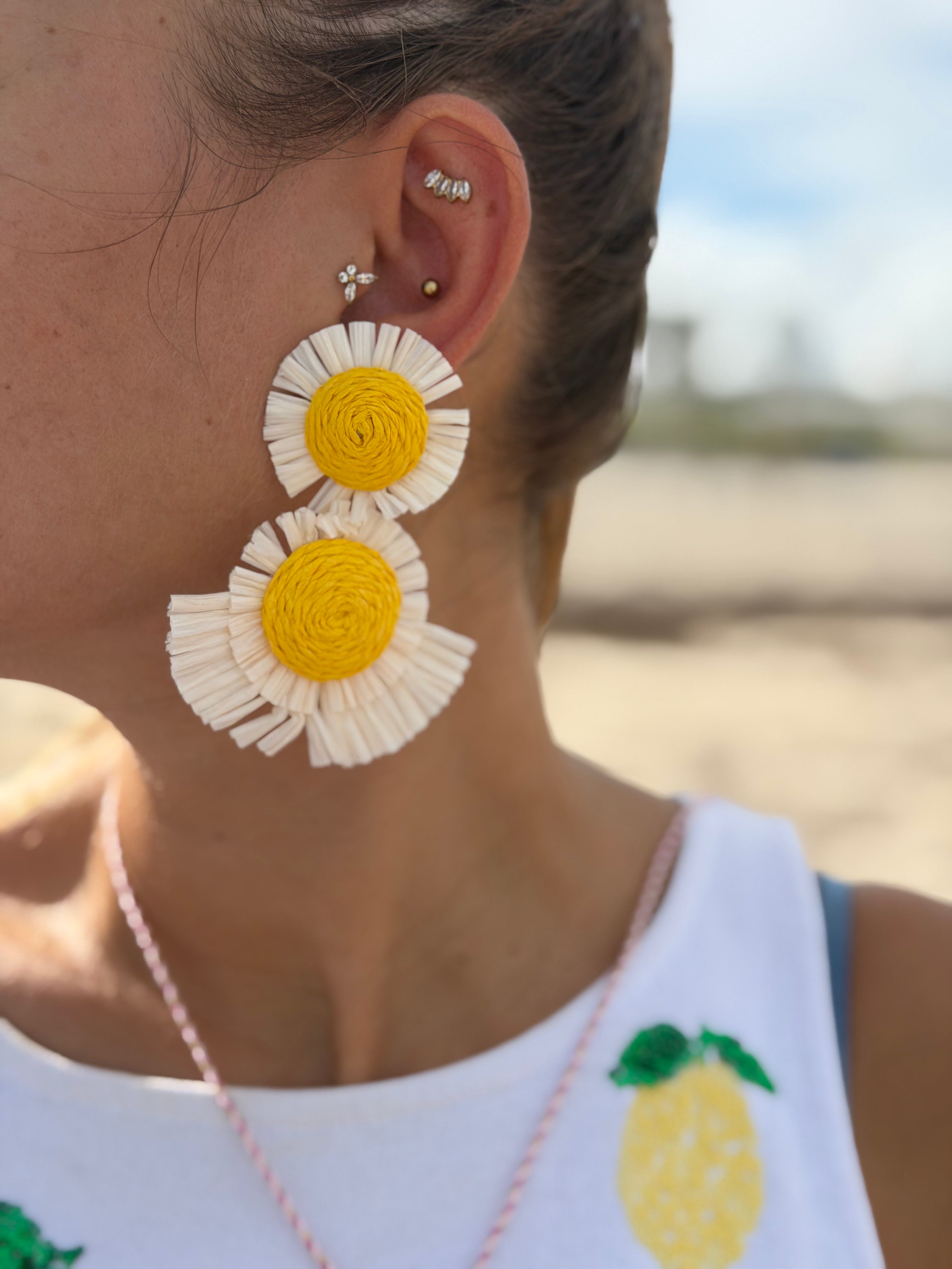 Handmade Fabric Daisy Flower Earrings